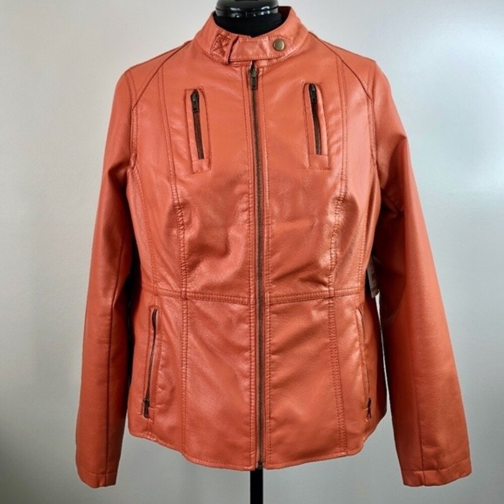 Relativity Cabachonor faux leather moto jacket rust color sz 1X‎ NWT
